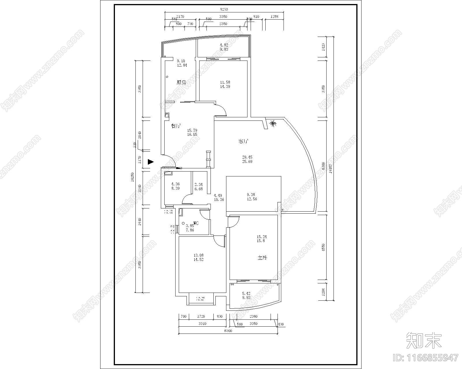 中式整体家装空间cad施工图下载【ID:1166855947】