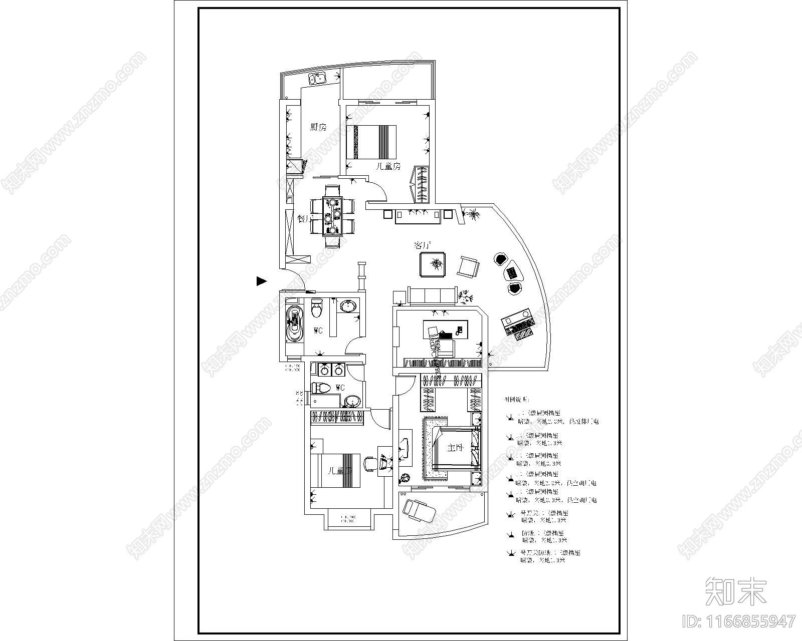 中式整体家装空间cad施工图下载【ID:1166855947】