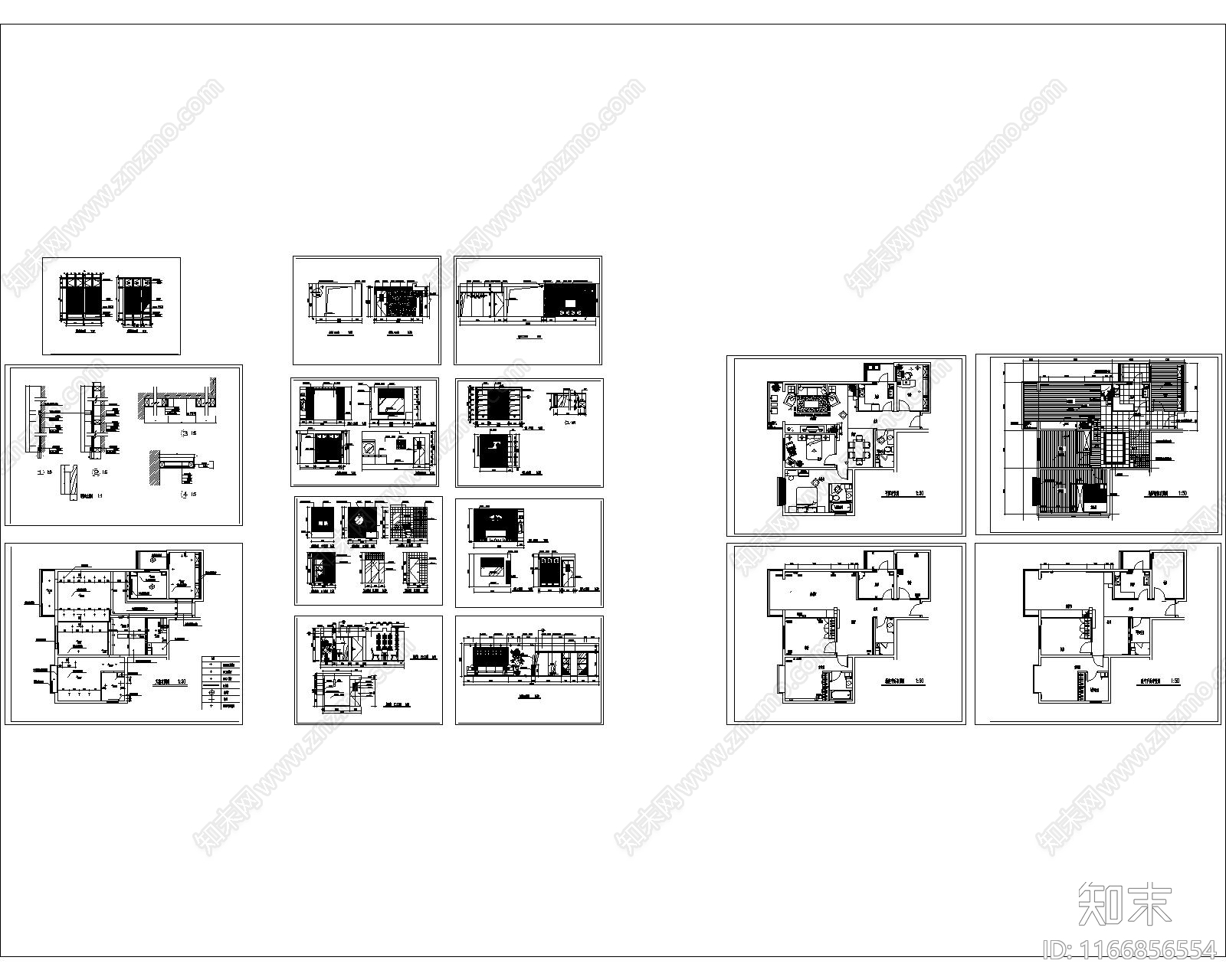 中式整体家装空间cad施工图下载【ID:1166856554】