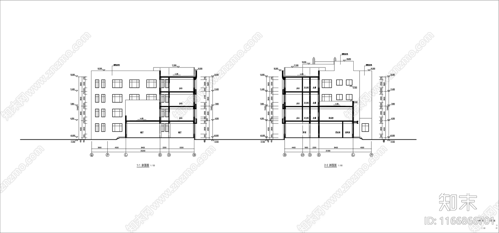 现代办公楼建筑cad施工图下载【ID:1166866701】