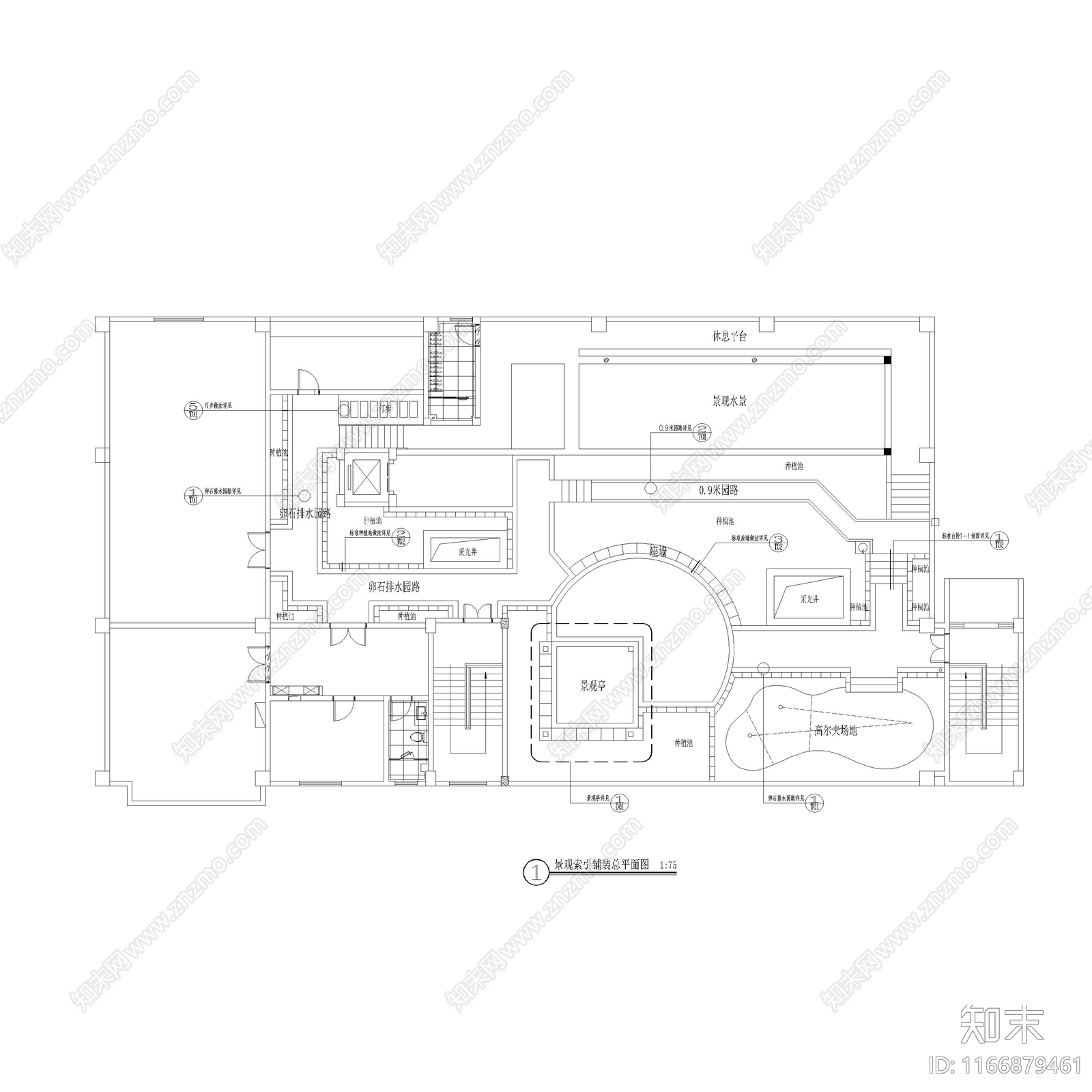 现代屋顶花园施工图下载【ID:1166879461】
