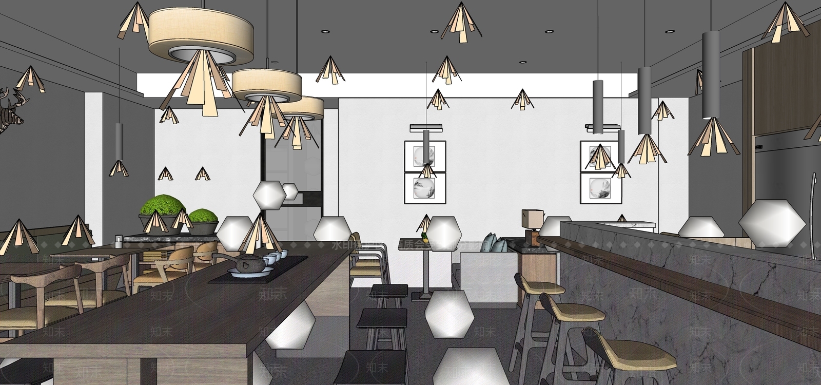 新中式茶餐厅SU模型下载【ID:1166883075】