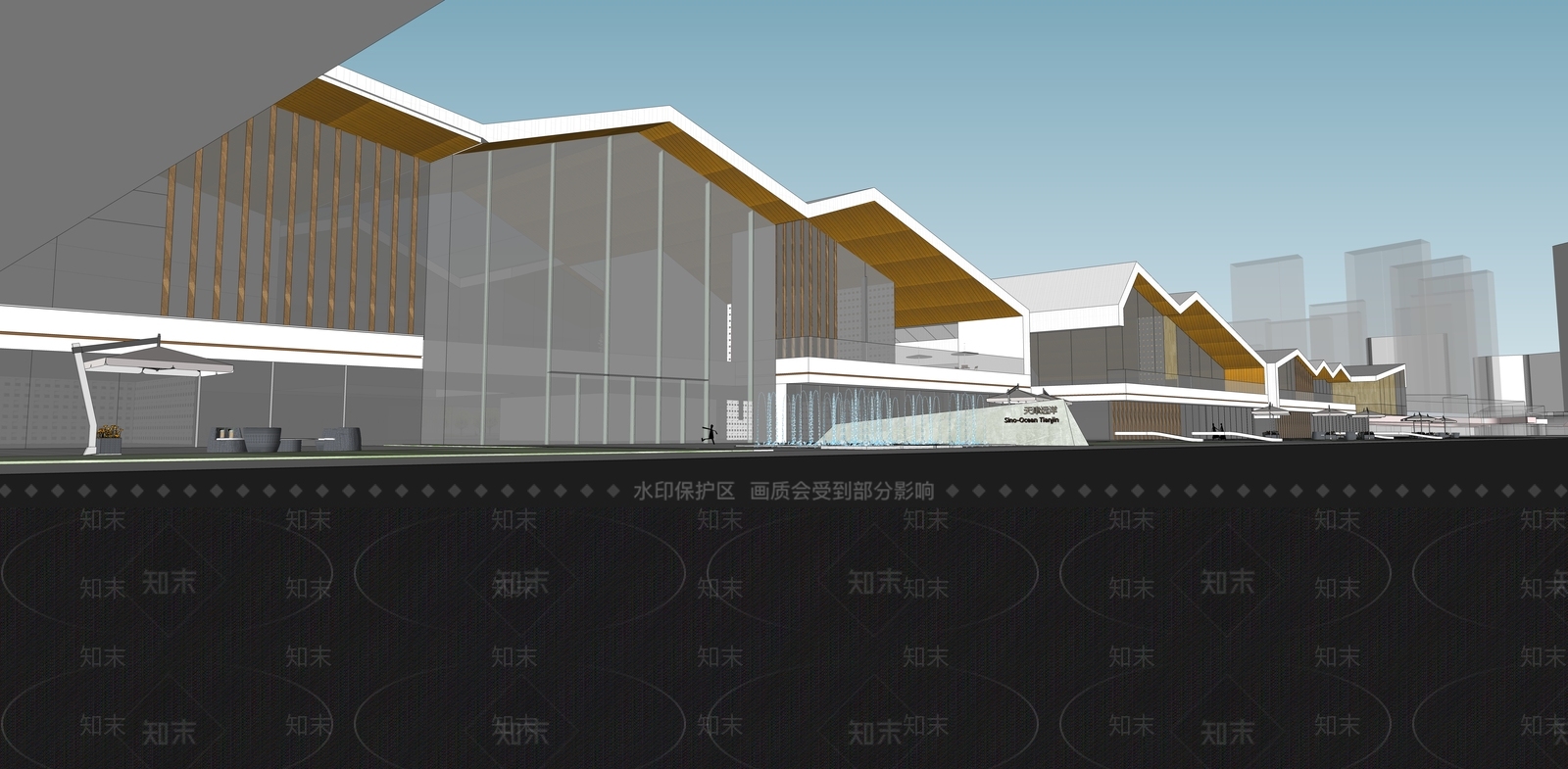现代新中式商场建筑SU模型下载【ID:1166895126】