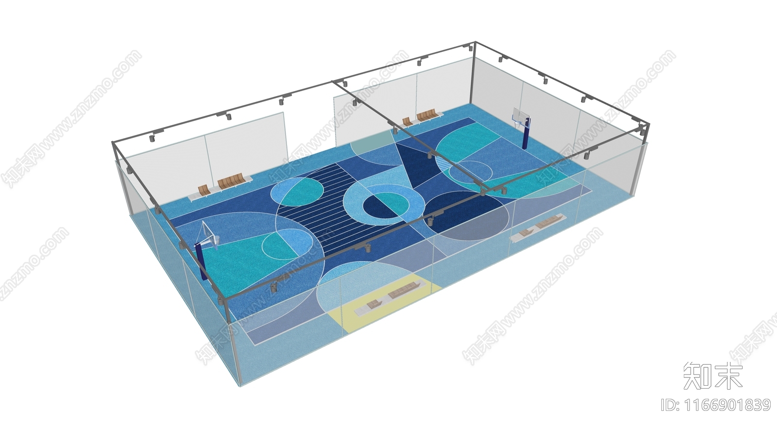 现代篮球场SU模型下载【ID:1166901839】