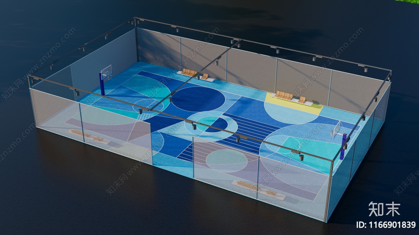 现代篮球场SU模型下载【ID:1166901839】