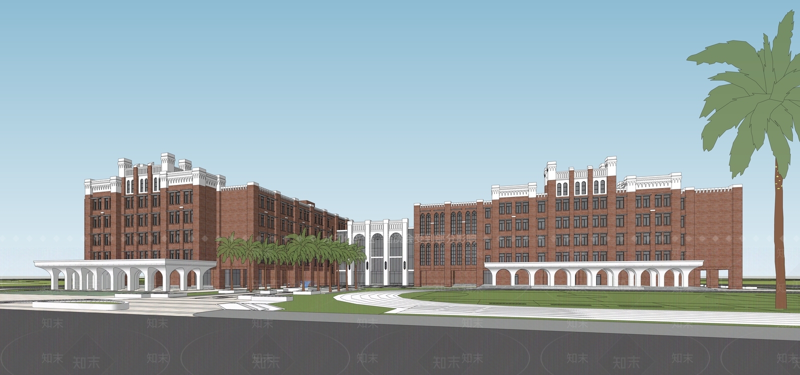 复古美式学校建筑SU模型下载【ID:1166906116】