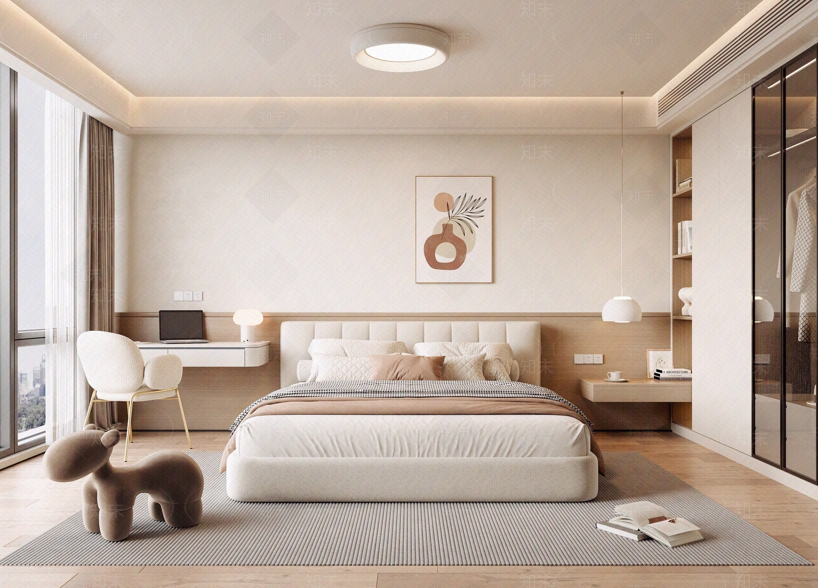 现代奶油卧室贴图下载【ID:1166914584】