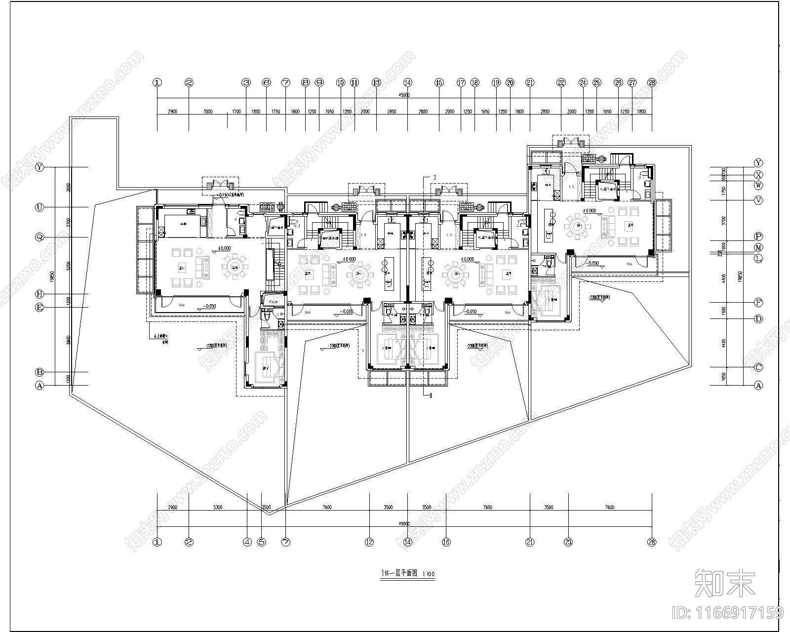 新中式中式别墅建筑cad施工图下载【ID:1166917159】