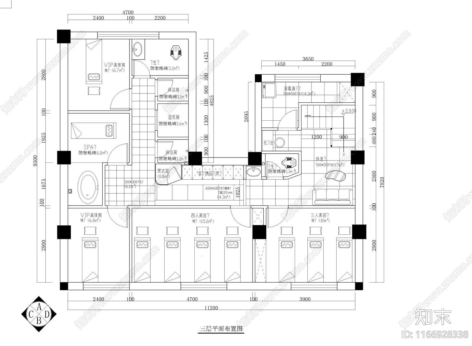 美容院施工图下载【ID:1166928338】