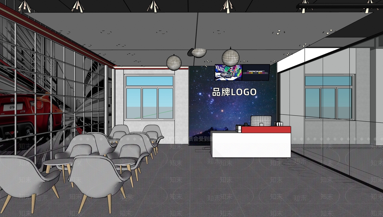 现代复古汽车4S店SU模型下载【ID:1166931372】