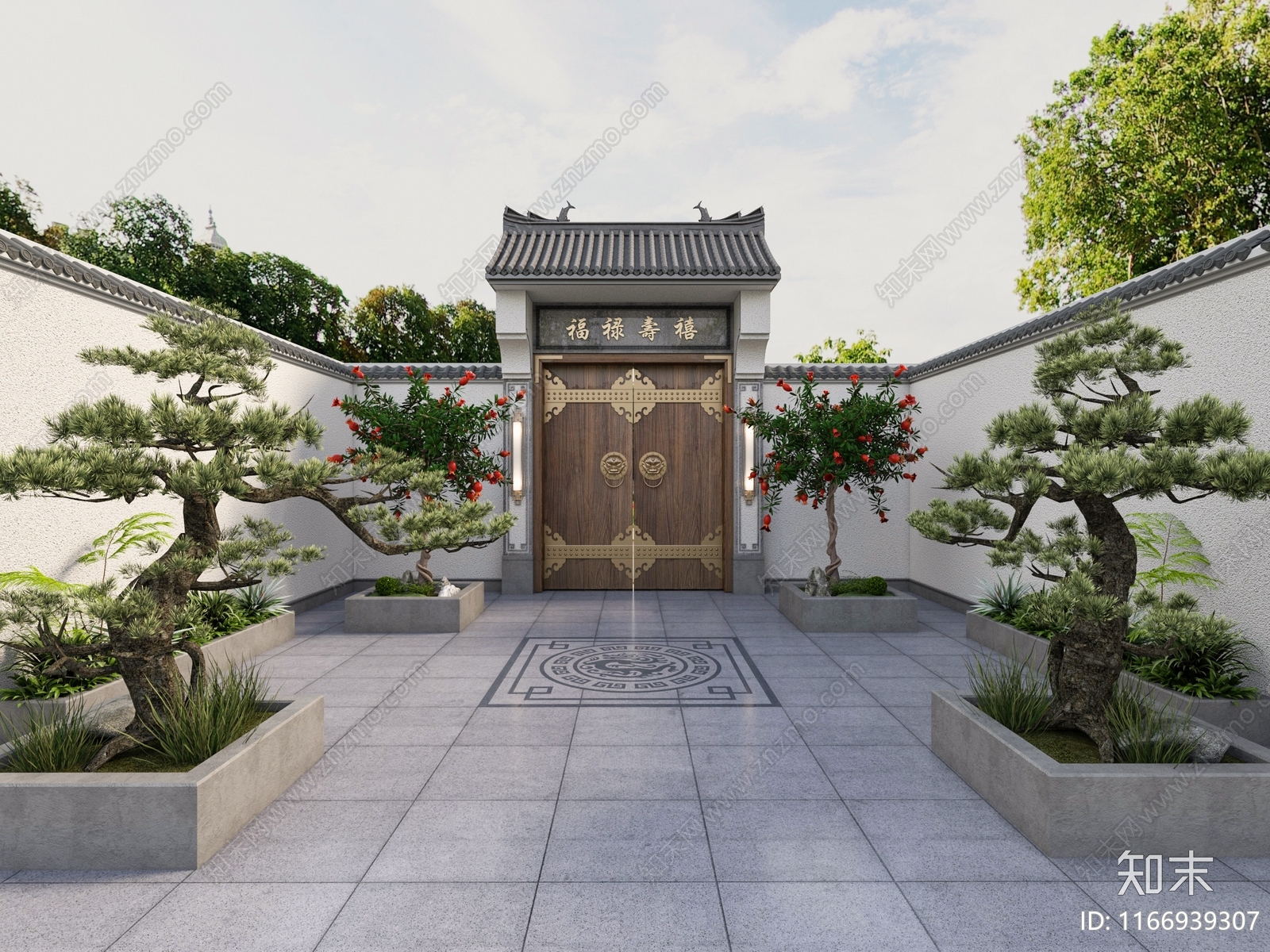 新中式中式住宅景观3D模型下载【ID:1166939307】