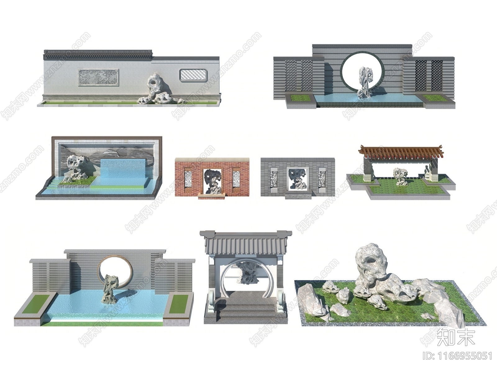 新中式景墙3D模型下载【ID:1166955051】