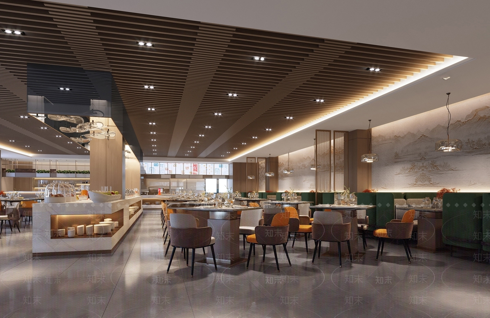 新中式现代自助餐厅SU模型下载【ID:1166959827】