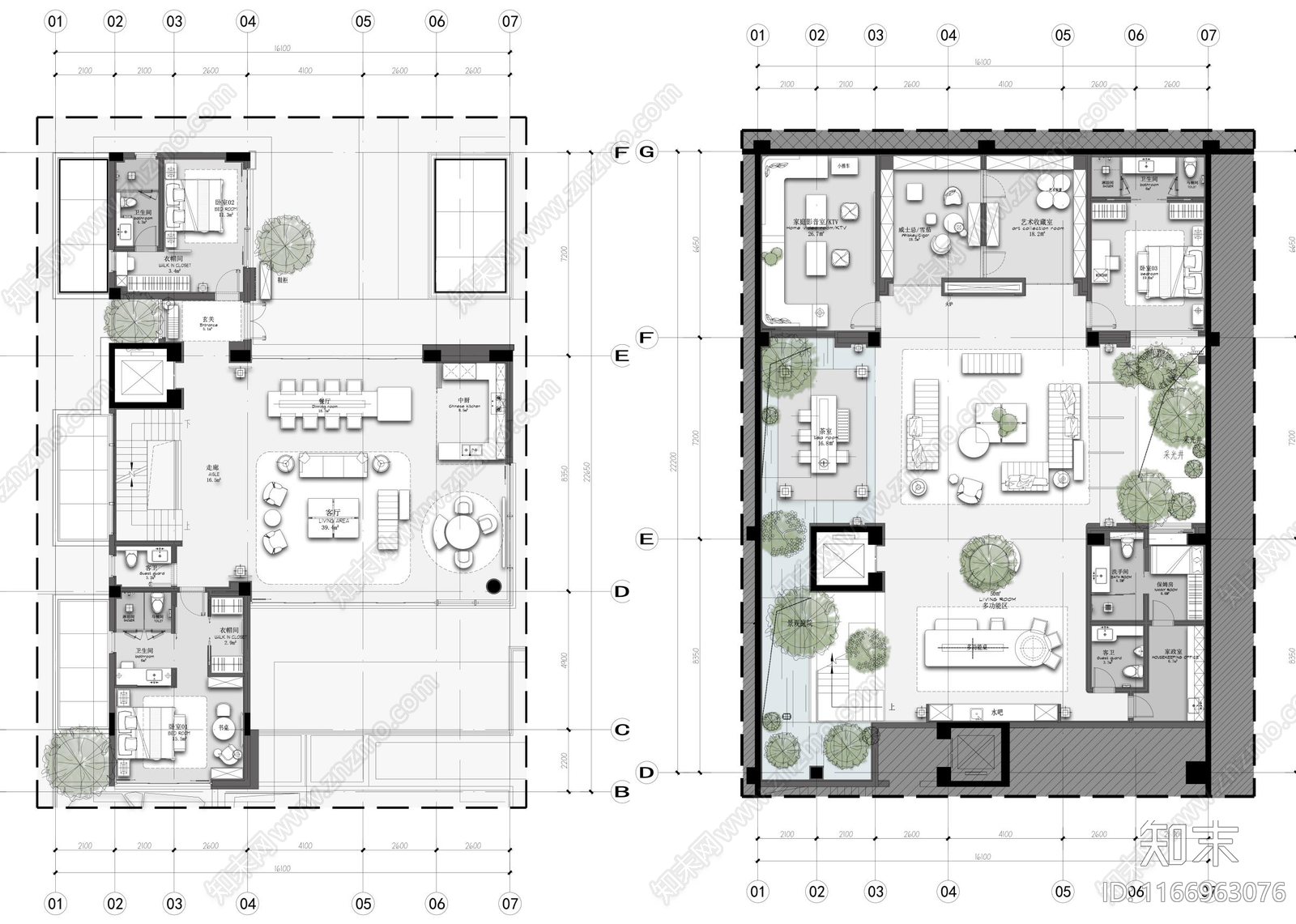 现代新中式整体家装空间cad施工图下载【ID:1166963076】