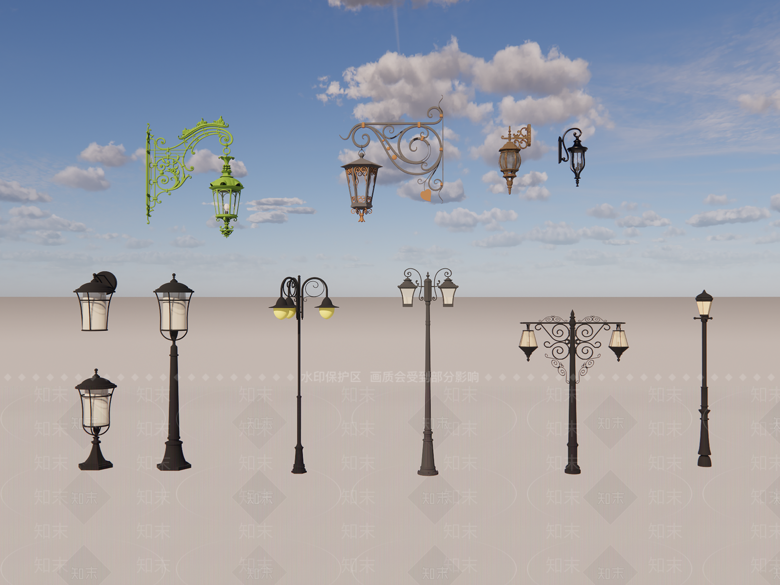 欧式路灯SU模型下载【ID:1166970408】