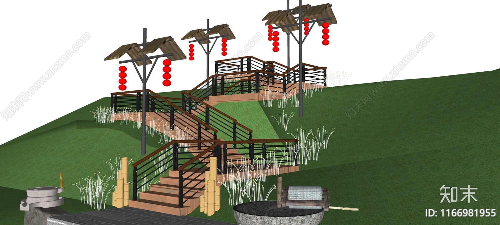 中式栈道SU模型下载【ID:1166981955】