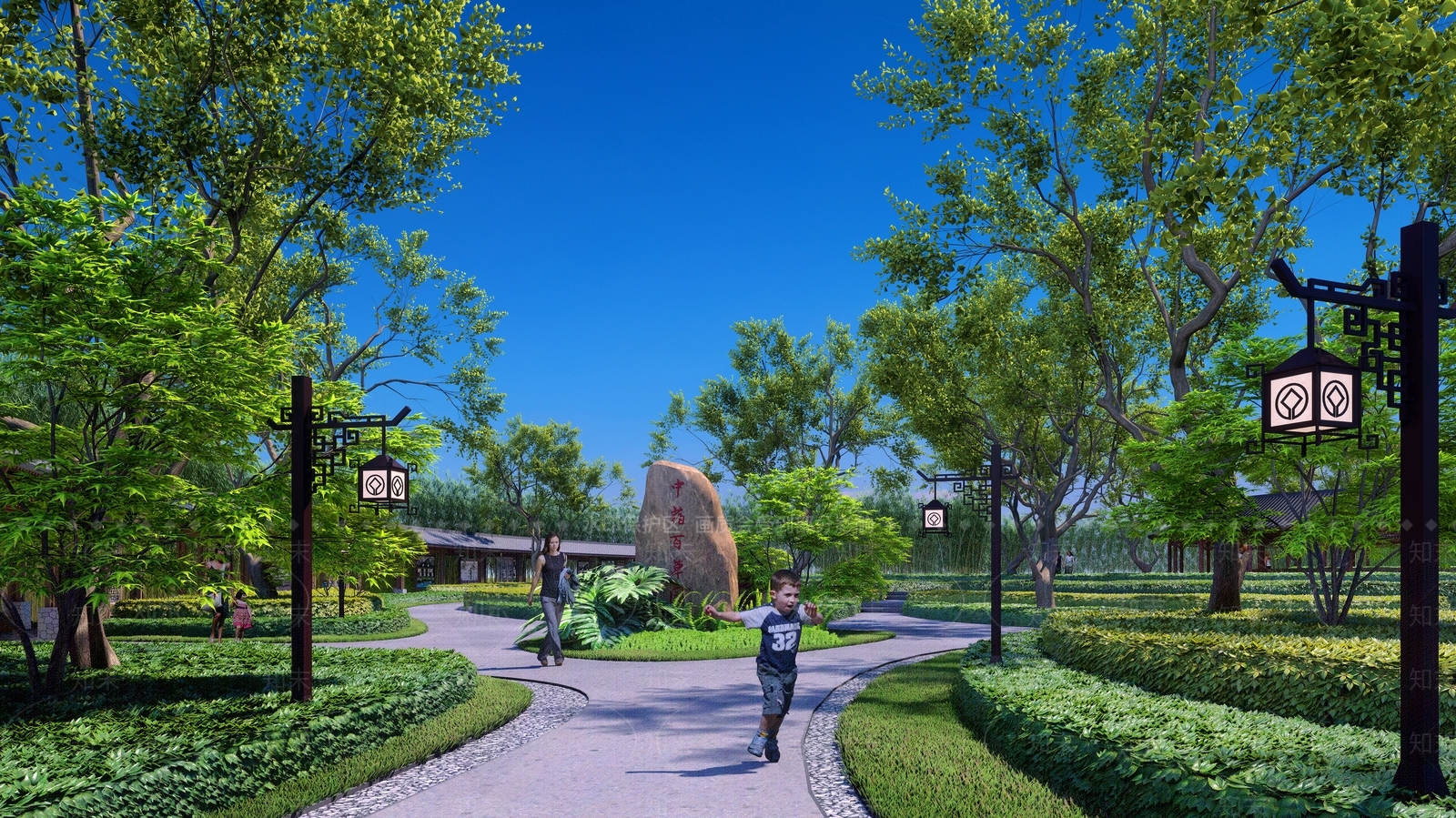 中式新中式景观公园SU模型下载【ID:1167006008】