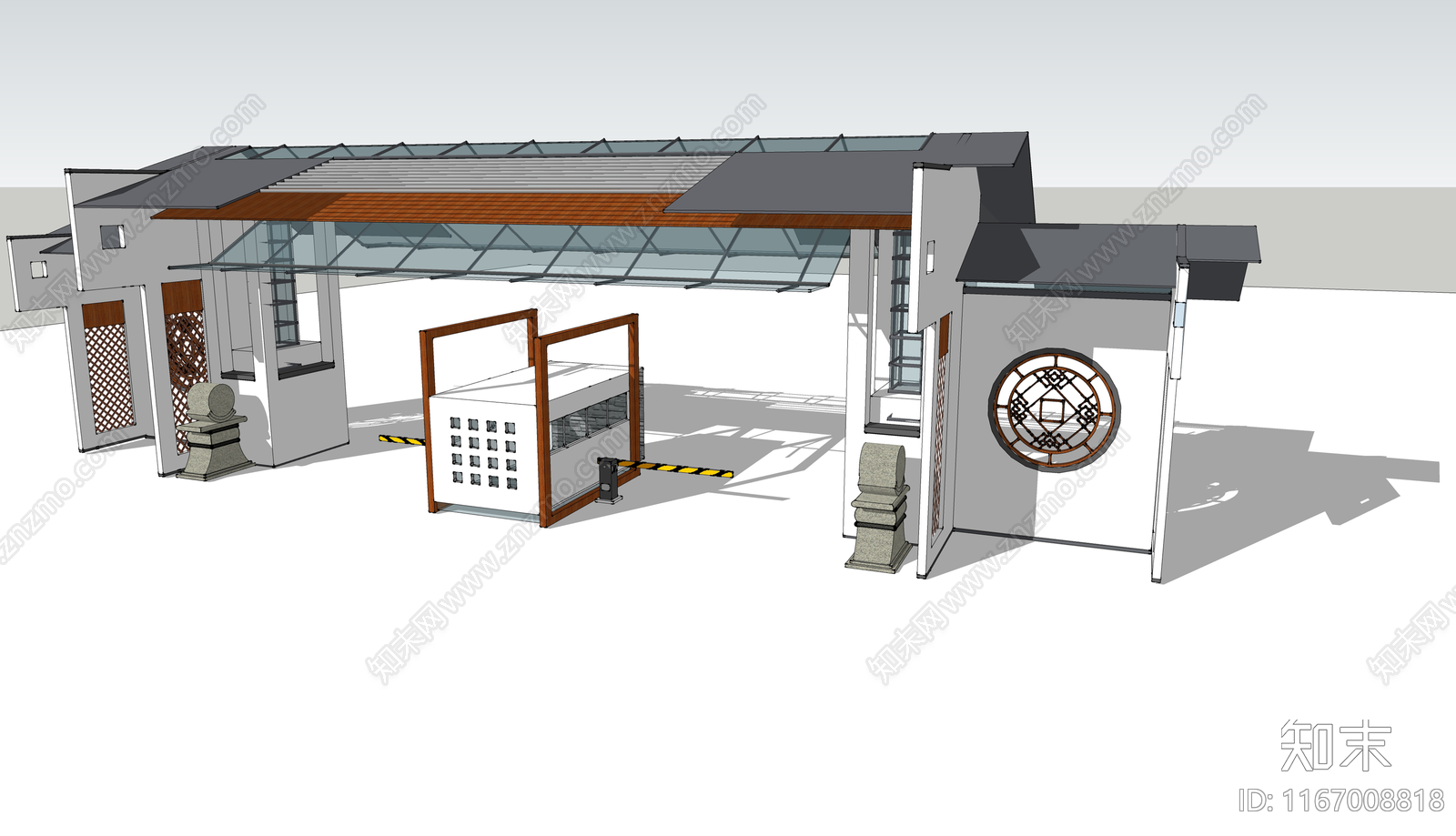 新中式简约庭院门SU模型下载【ID:1167008818】