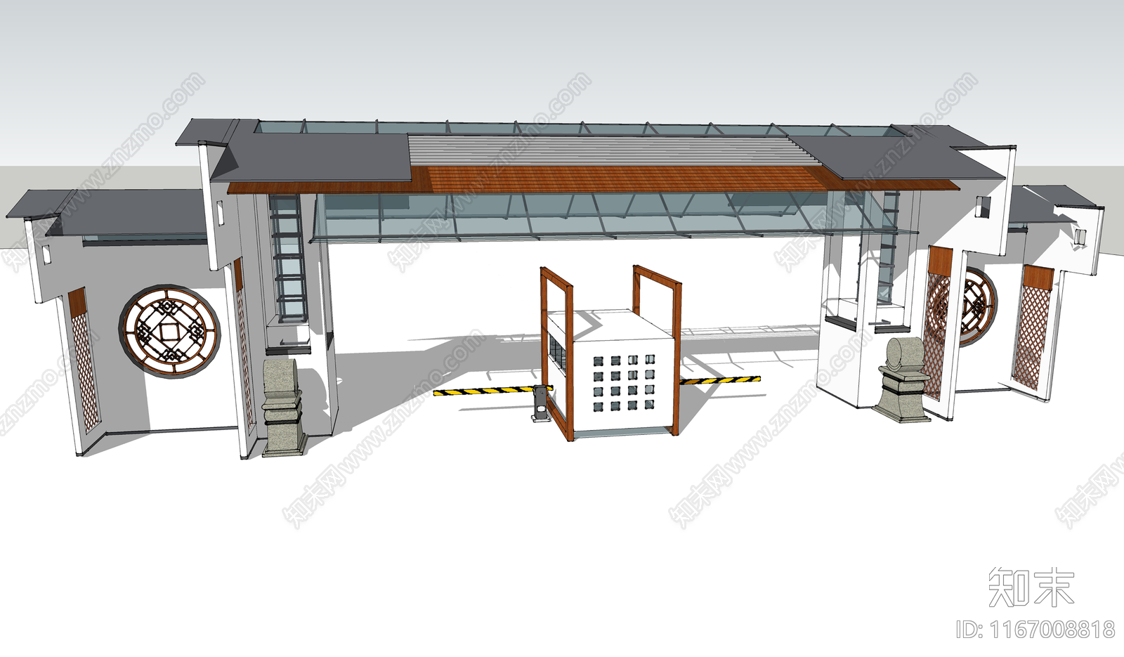 新中式简约庭院门SU模型下载【ID:1167008818】
