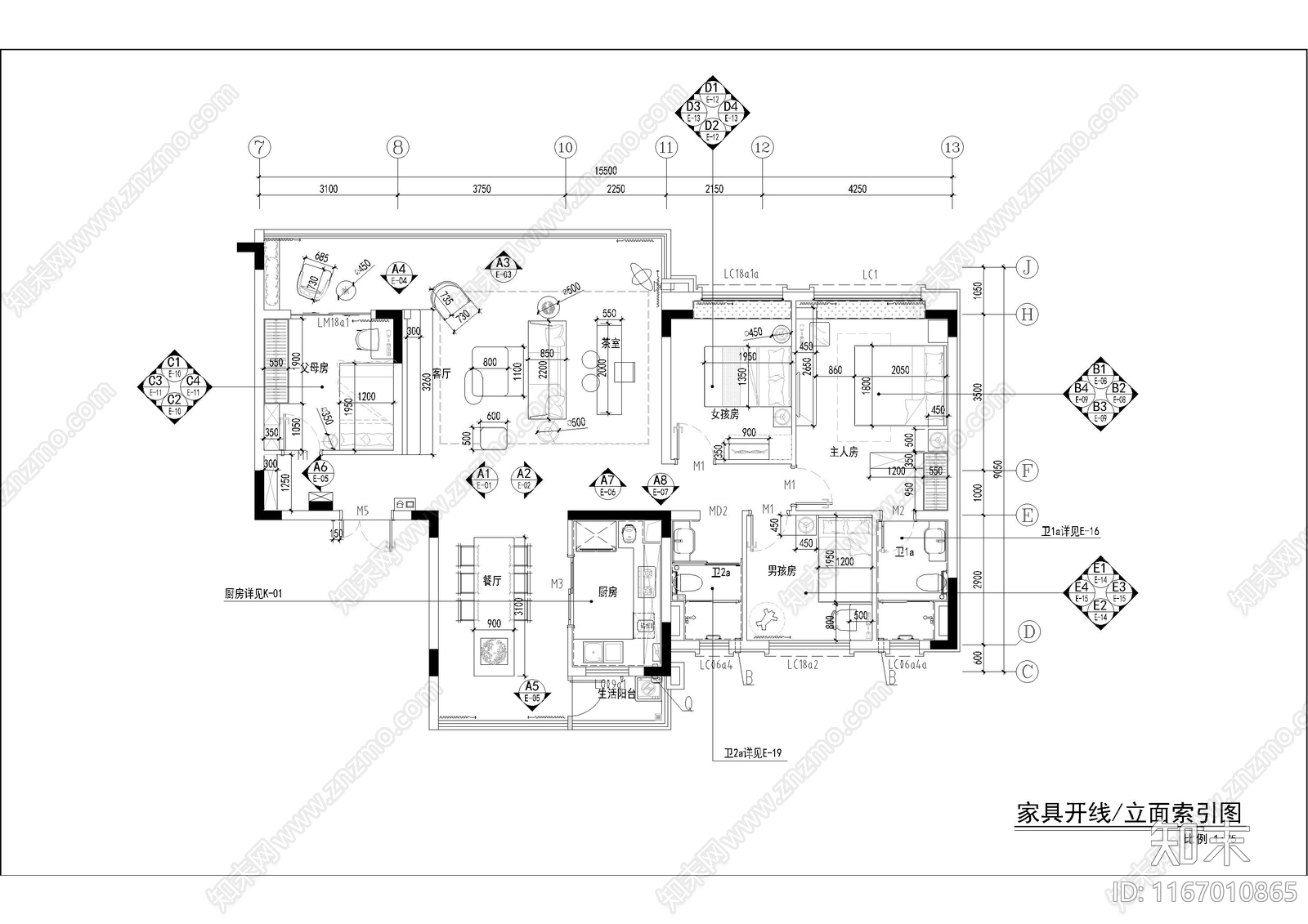 中式整体家装空间cad施工图下载【ID:1167010865】