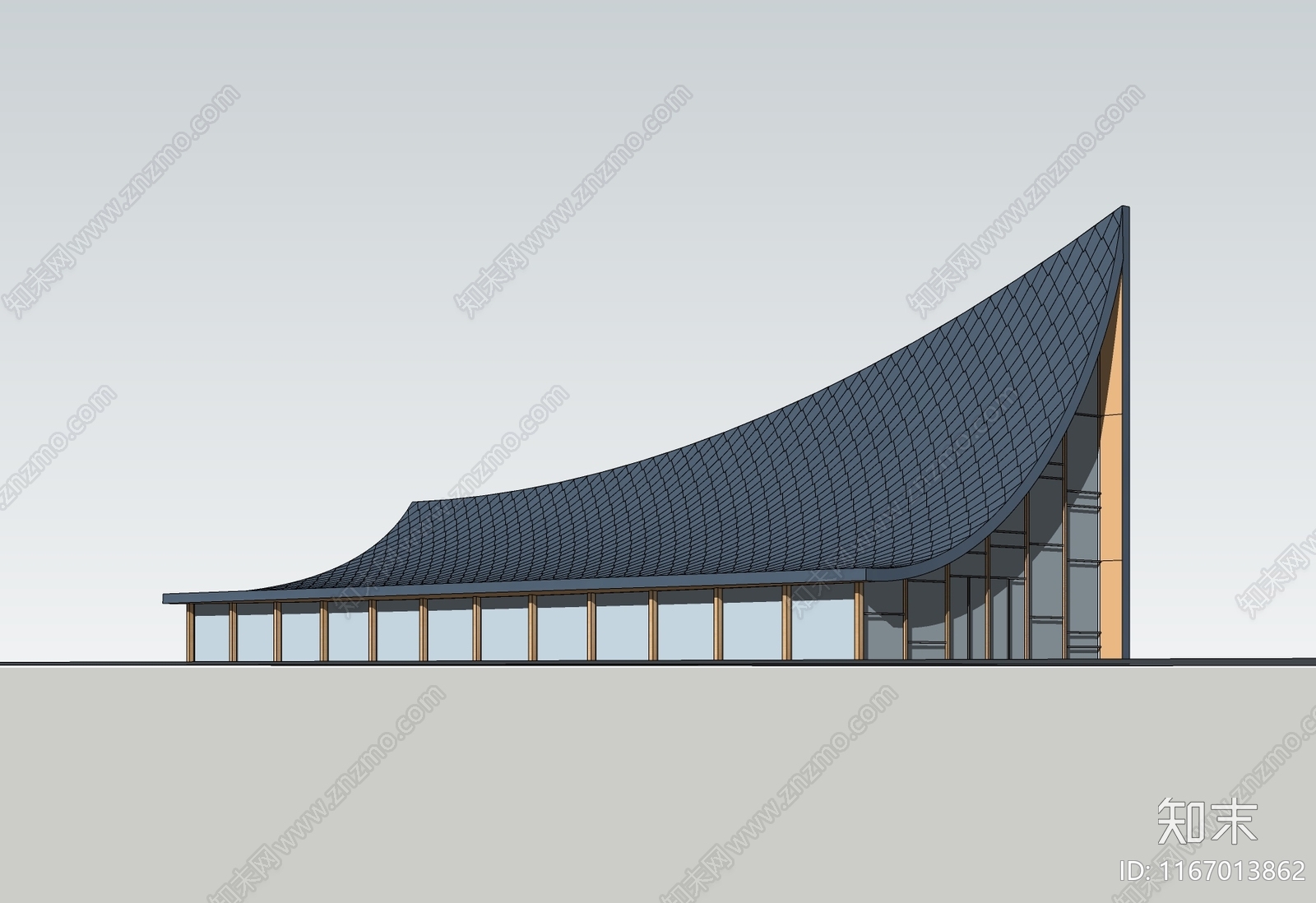 现代极简图书馆建筑SU模型下载【ID:1167013862】