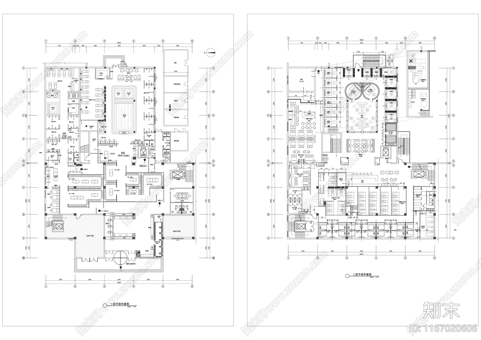 现代洗浴中心施工图下载【ID:1167020606】