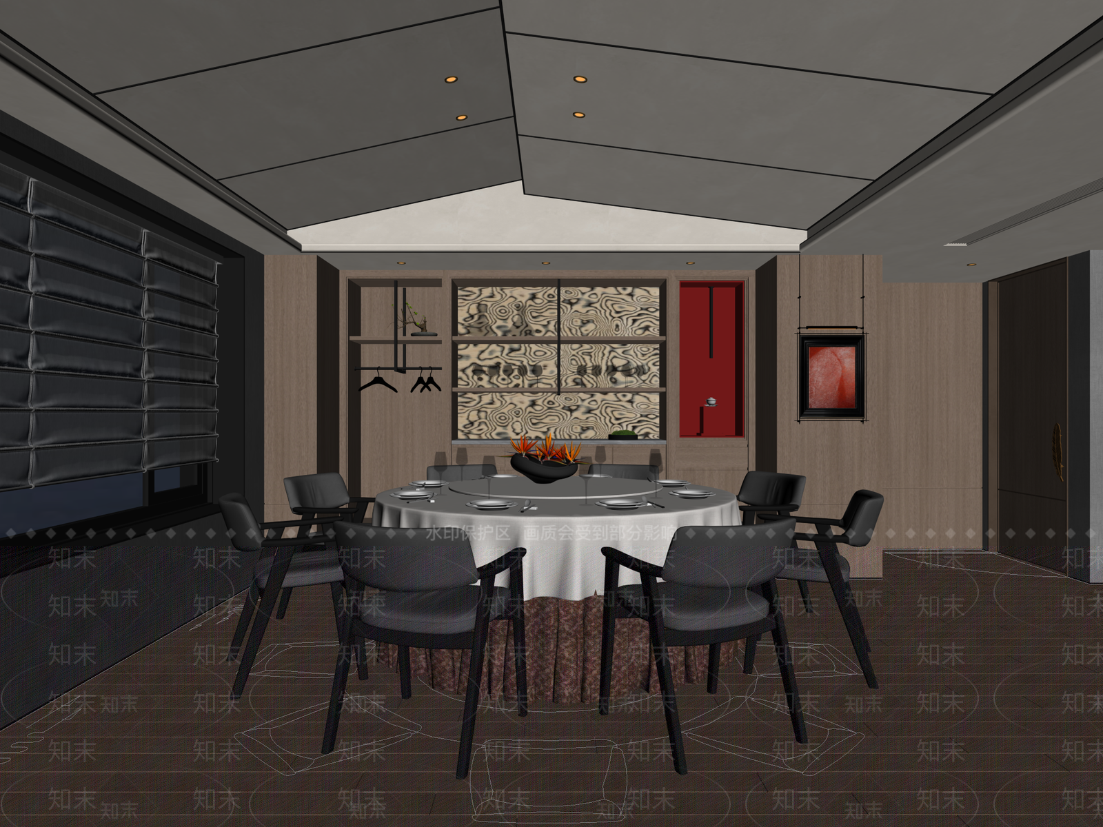 现代新中式中餐厅3D模型下载【ID:1167035618】
