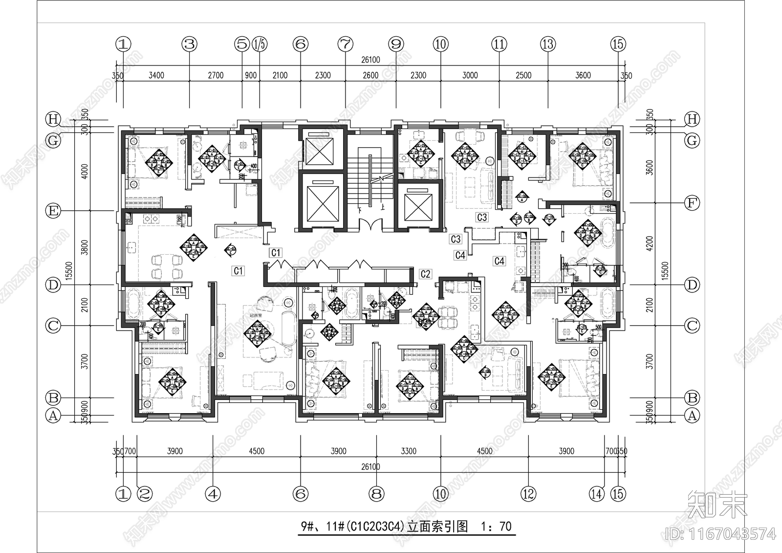 天津雅诗阁服务公寓装修图cad施工图下载【ID:1167043574】