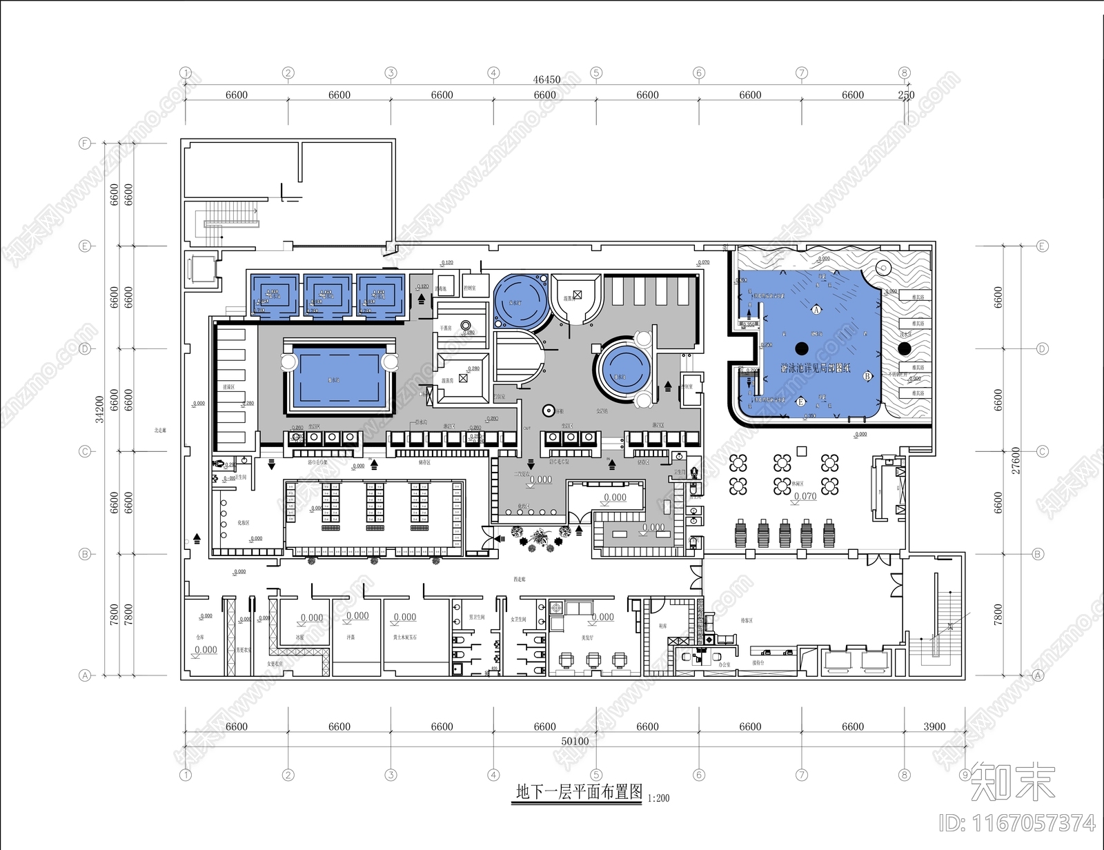 现代洗浴中心施工图下载【ID:1167057374】