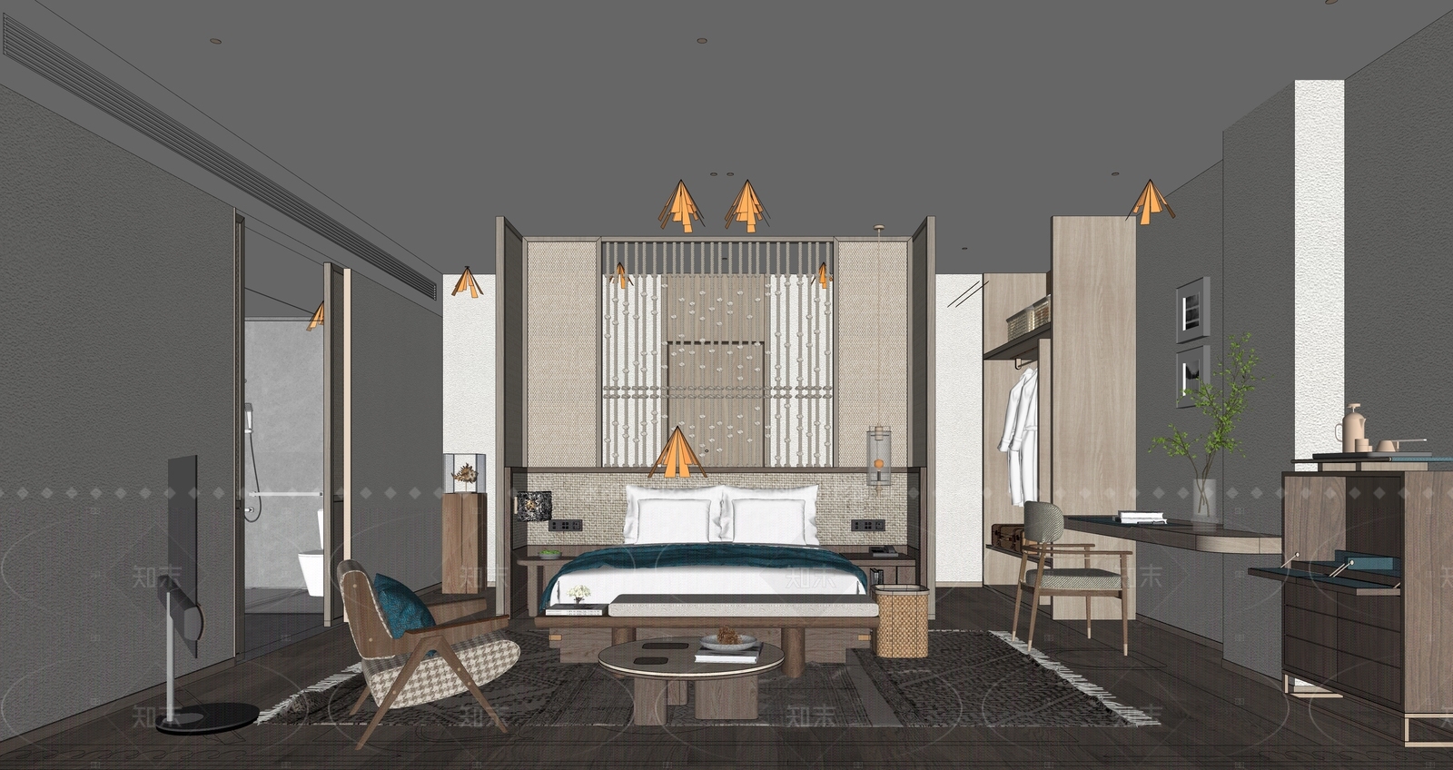 现代酒店客房SU模型下载【ID:1216048070】