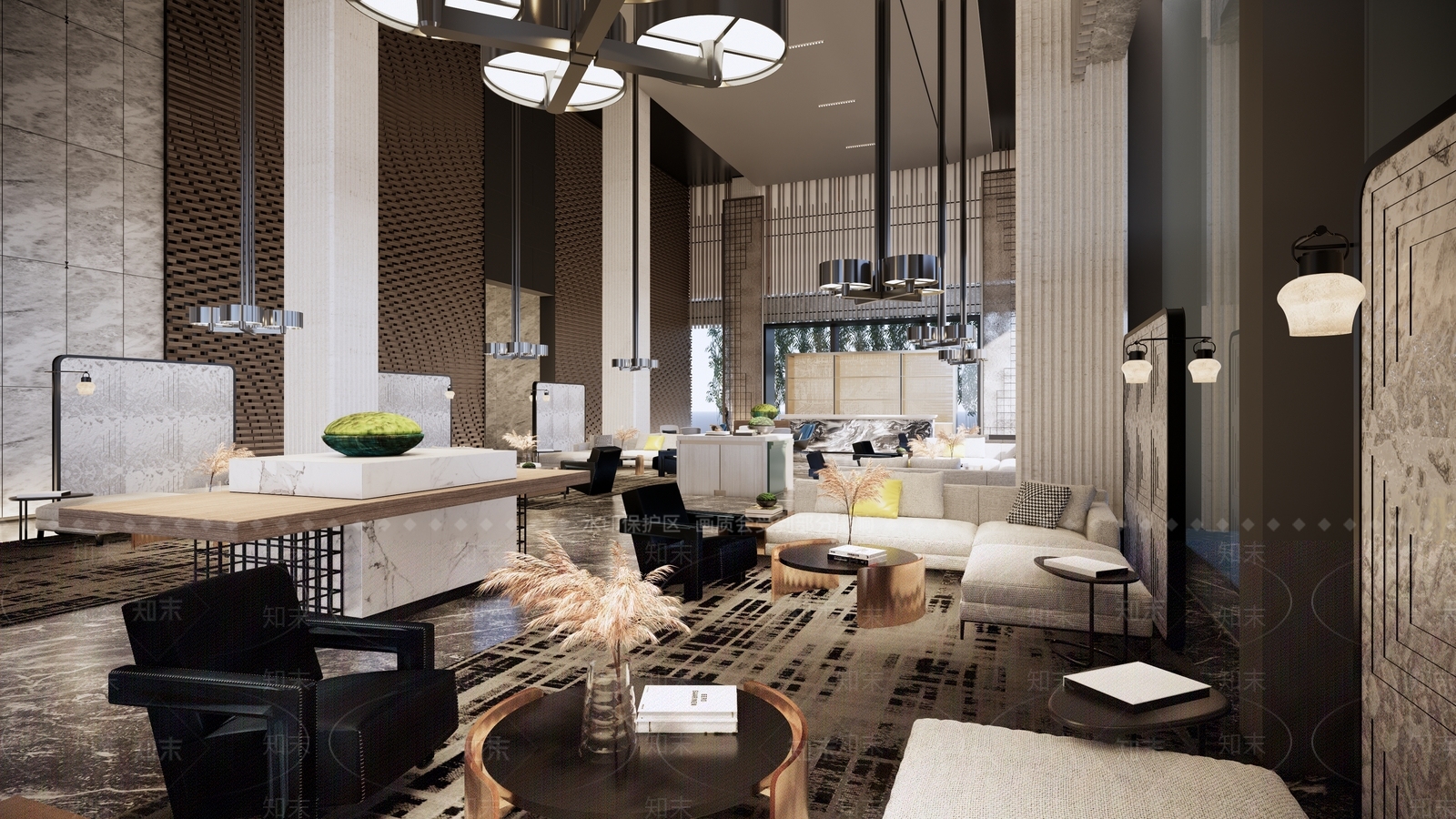 轻奢复古酒店大堂SU模型下载【ID:1167076283】
