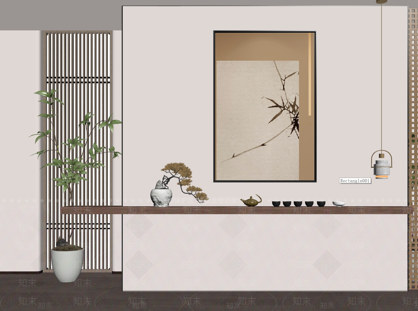 新中式禅意挂画SU模型下载【ID:1167080260】_知末su模型网