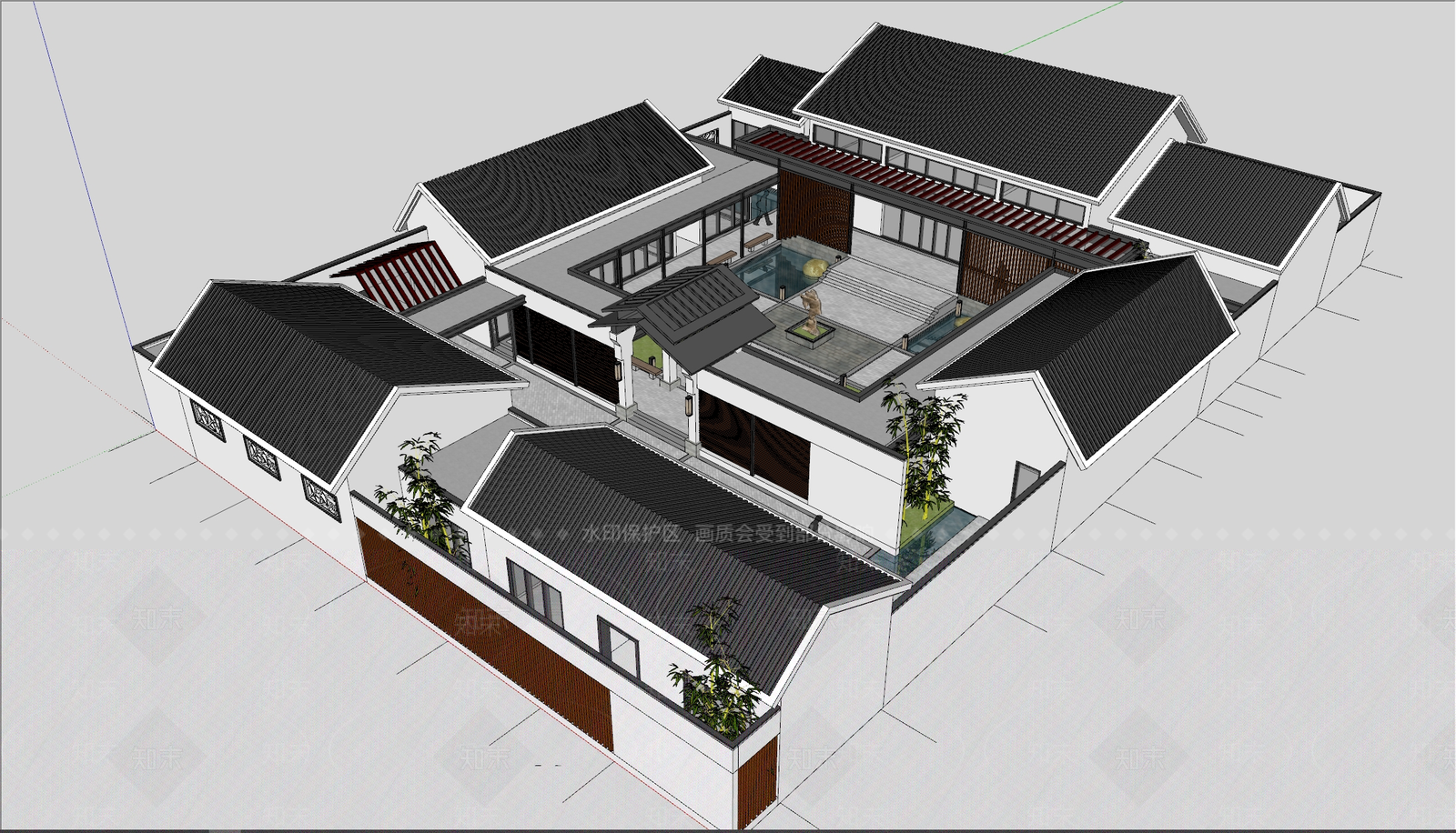 新中式四合院SU模型下载【ID:1167092878】