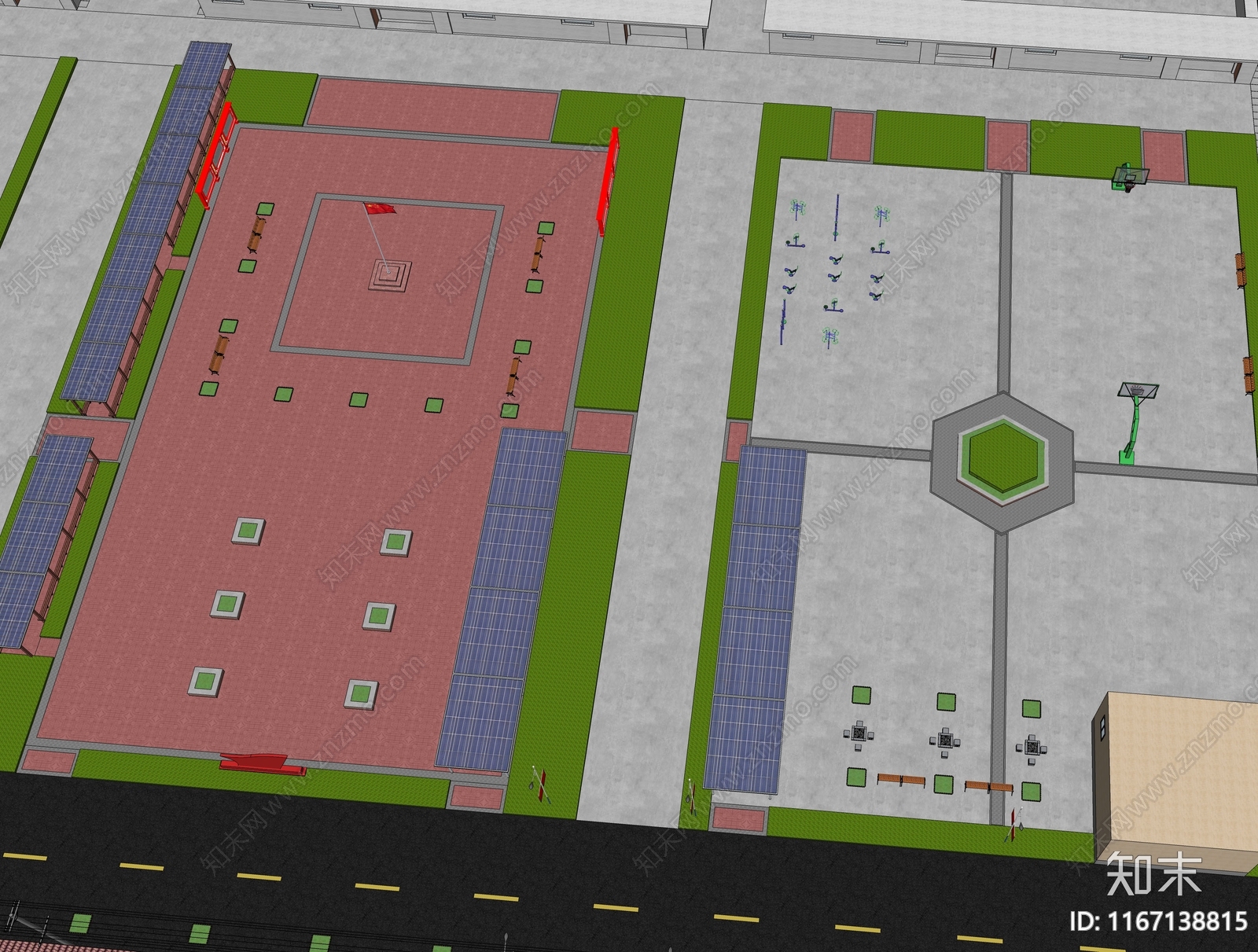 新中式乡村广场SU模型下载【ID:1167138815】