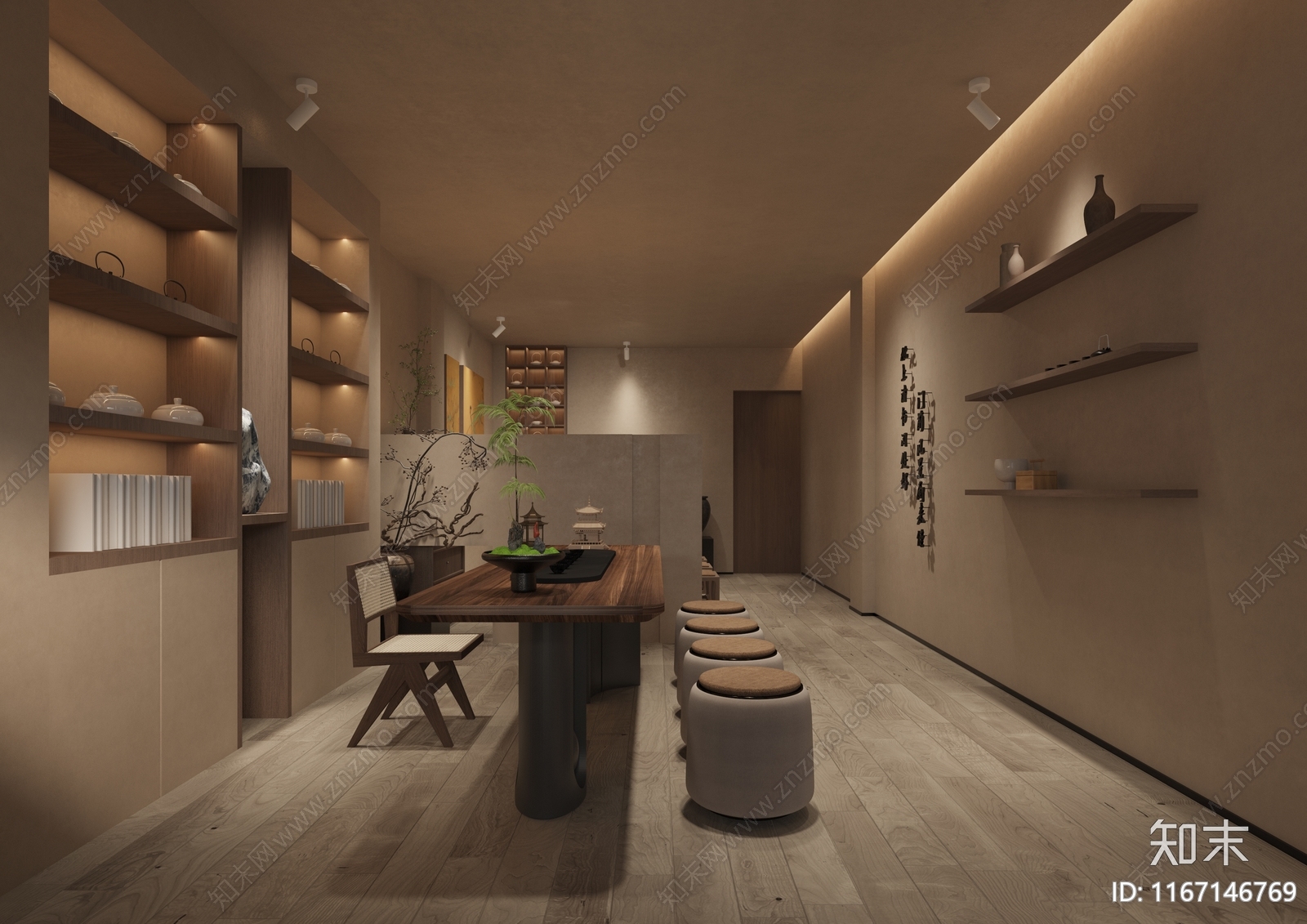 新中式侘寂茶叶店3D模型下载【ID:1167146769】