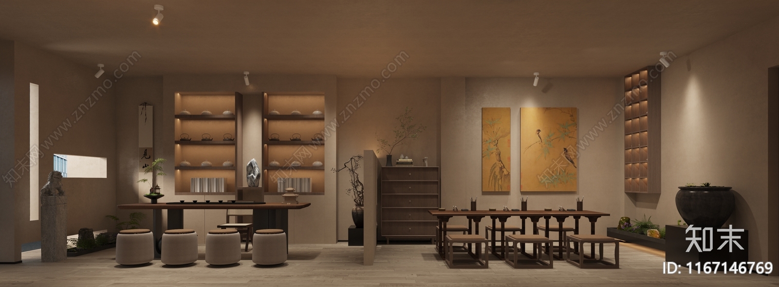 新中式侘寂茶叶店3D模型下载【ID:1167146769】