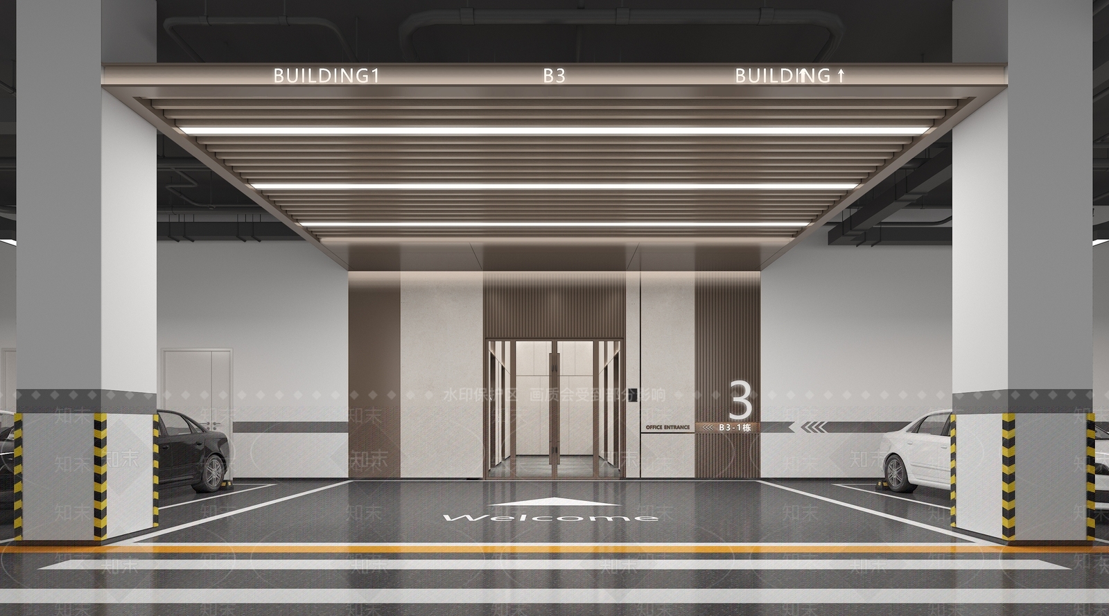 现代室内停车场3D模型下载【ID:1167149331】