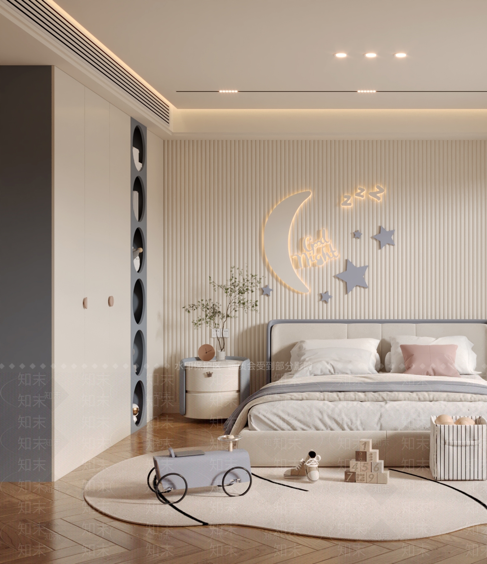 现代奶油男孩房3D模型下载【ID:1167150276】