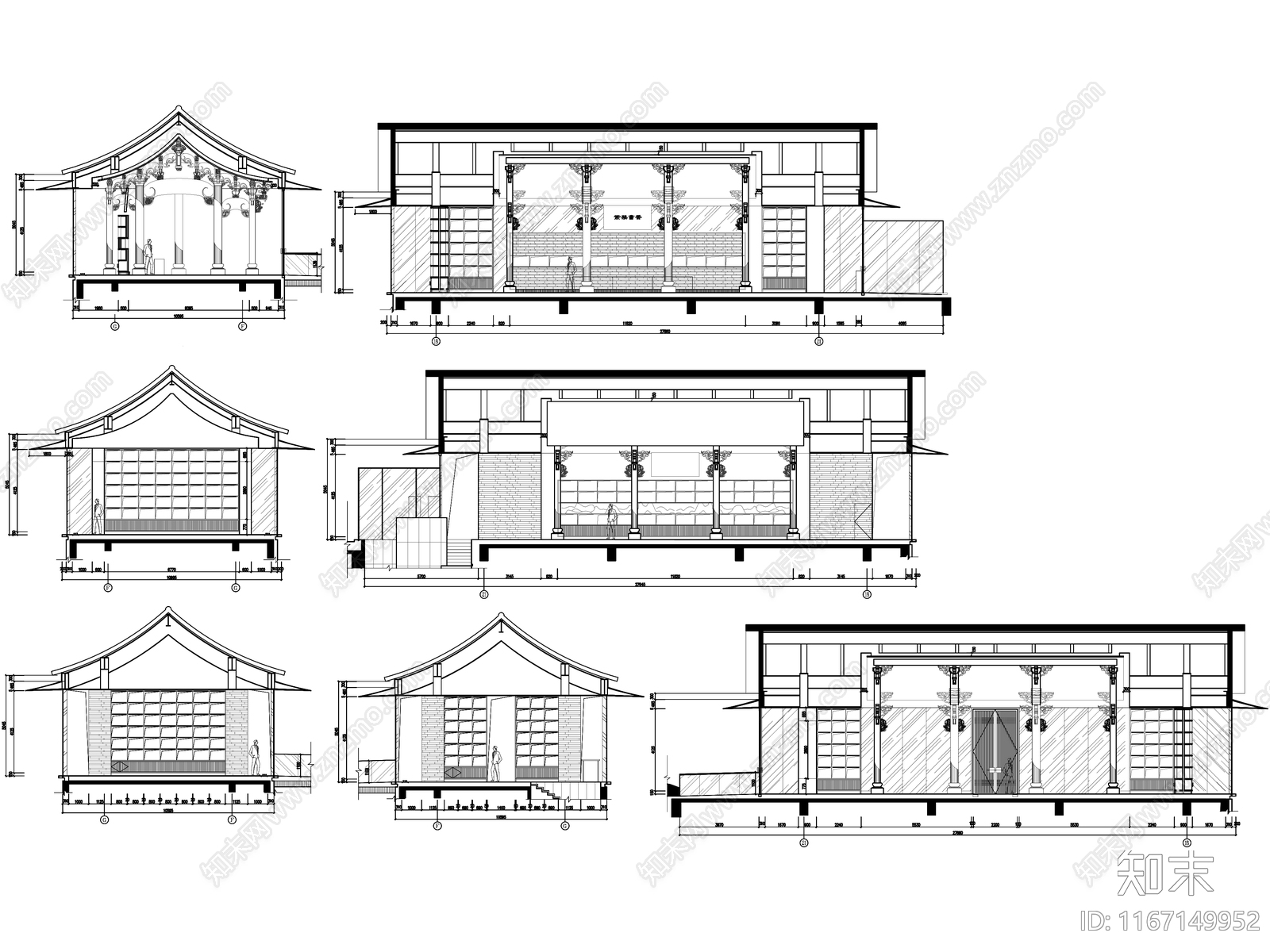 新中式中式售楼处建筑施工图下载【ID:1167149952】