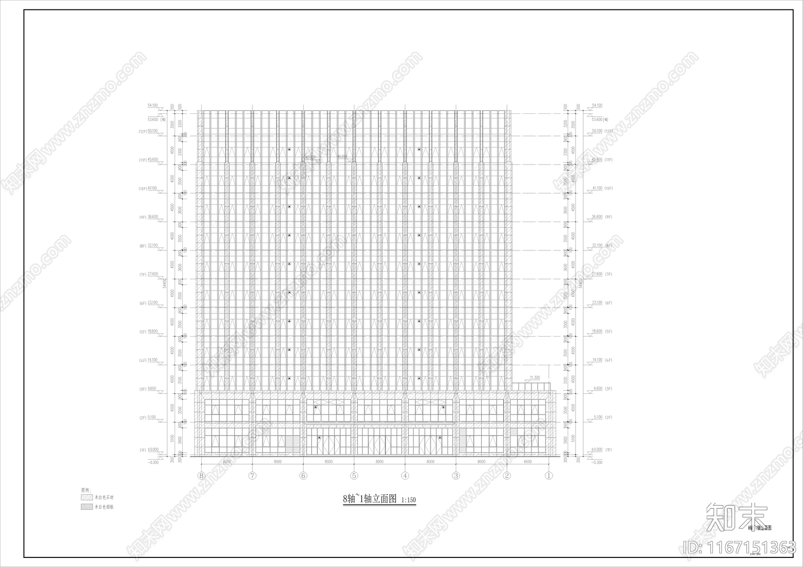 现代办公楼建筑cad施工图下载【ID:1167151363】