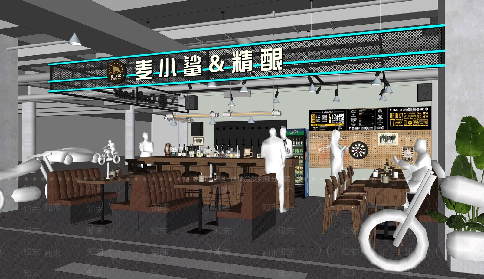 美式复古酒吧SU模型下载【ID:1167158223】