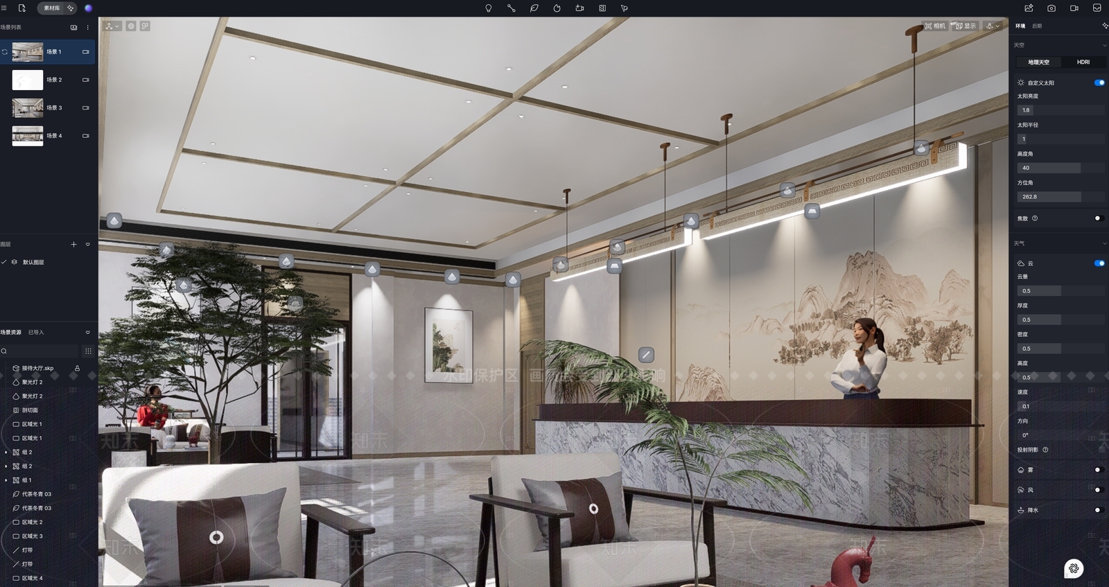 新中式办事大厅SU模型下载【ID:1167161739】
