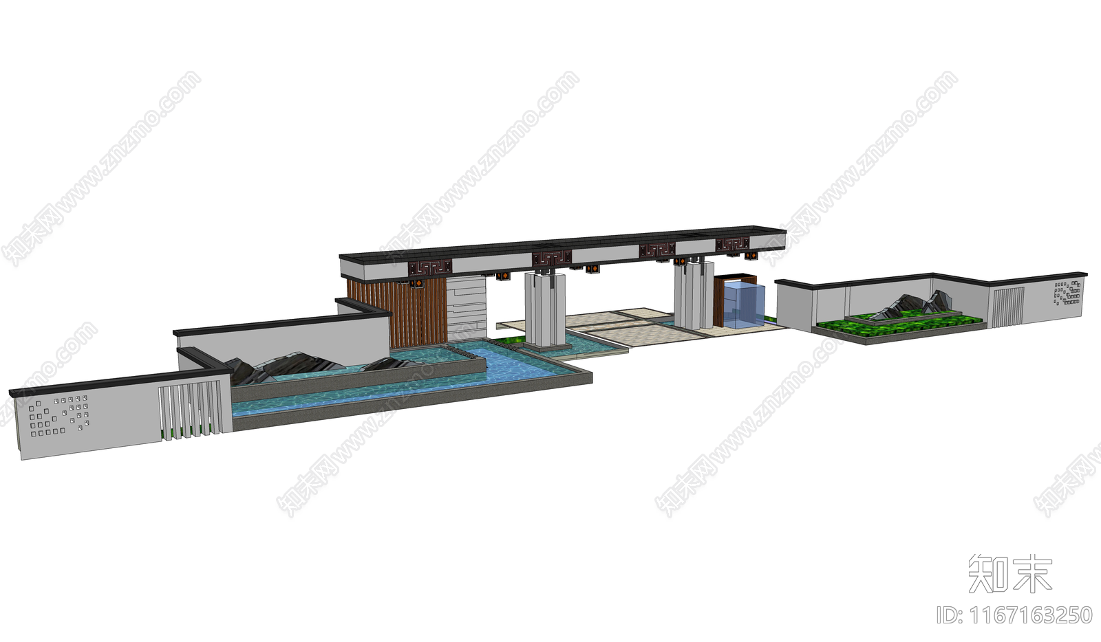 中式庭院门SU模型下载【ID:1167163250】