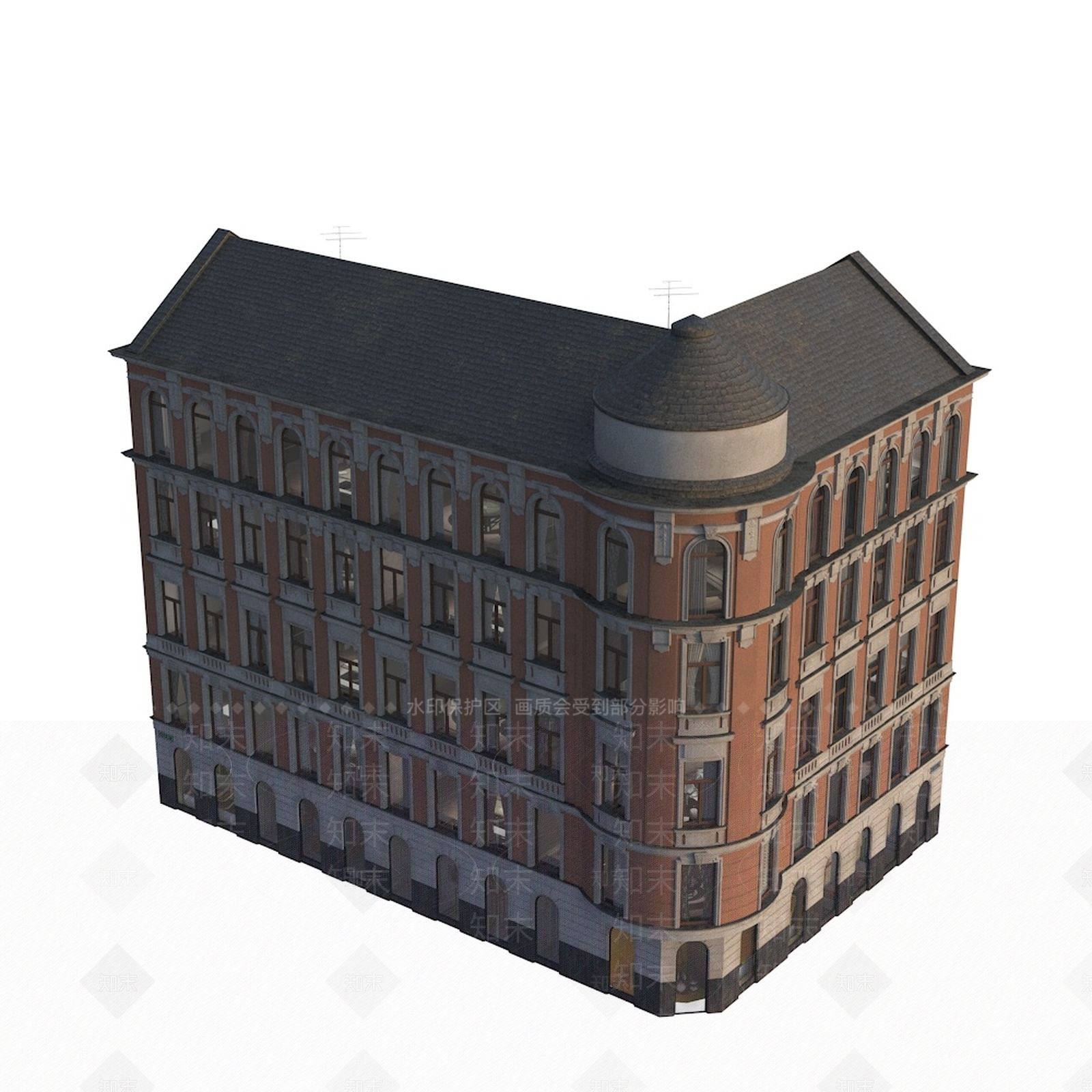 欧式商业建筑3D模型渲染效果图
