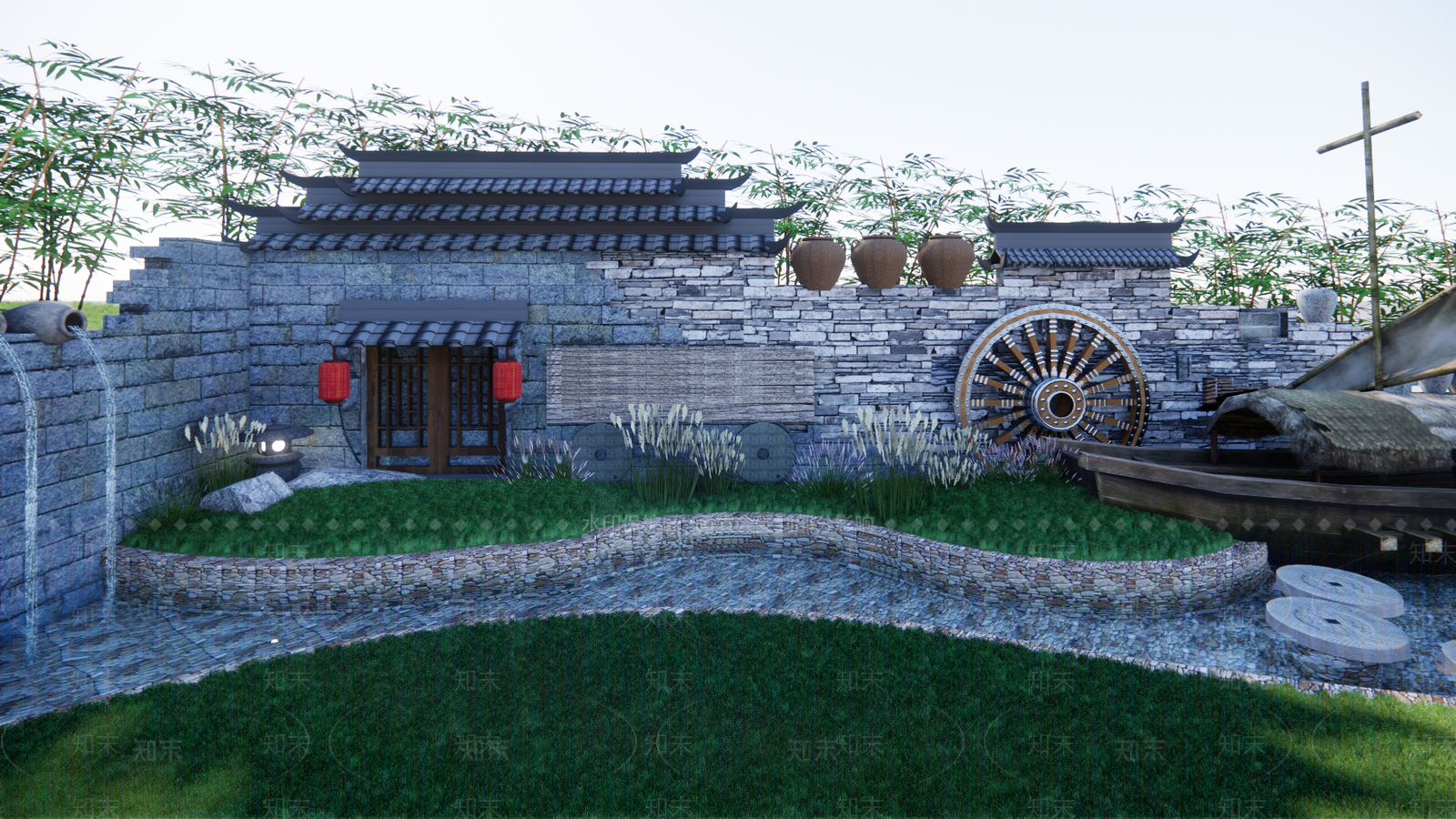禅意中式乡村庭院SU模型下载【ID:1167176005】