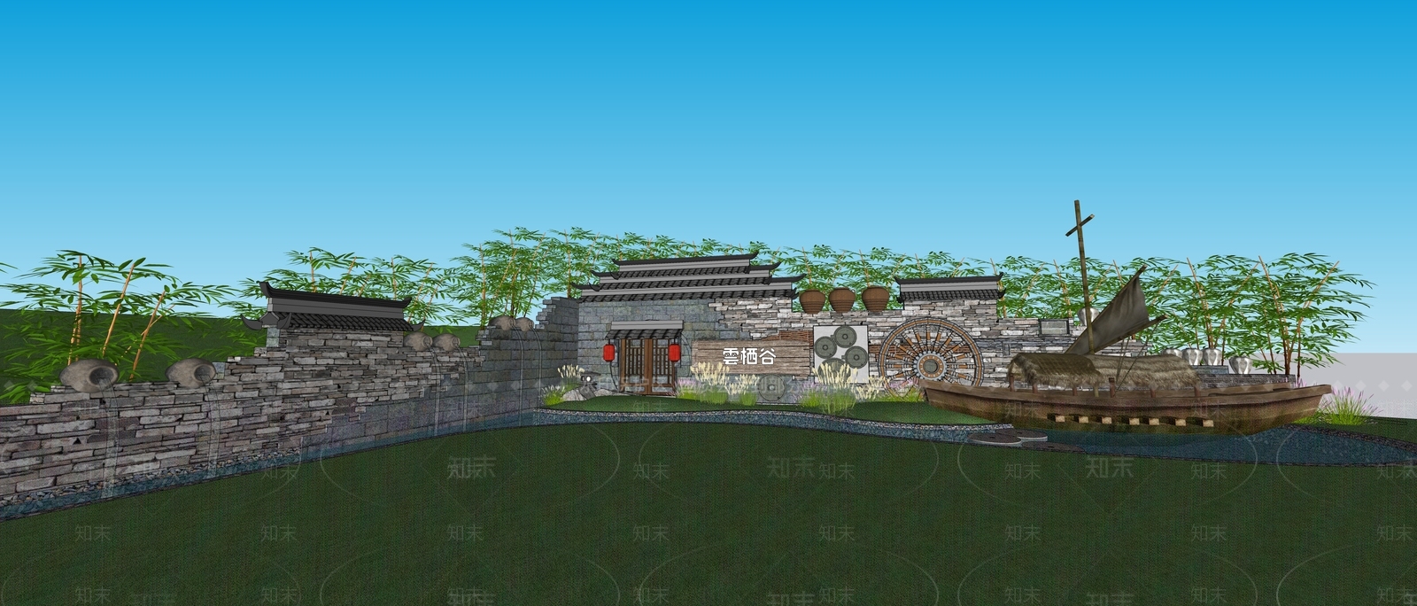 禅意中式乡村庭院SU模型下载【ID:1167176005】