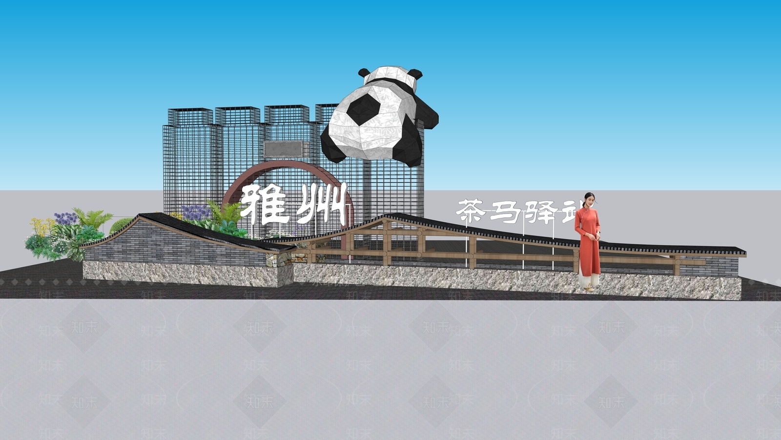 新中式中式广场景观SU模型下载【ID:1167178179】