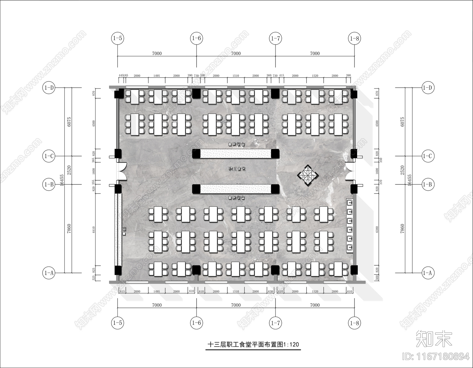 现代食堂cad施工图下载【ID:1167180894】