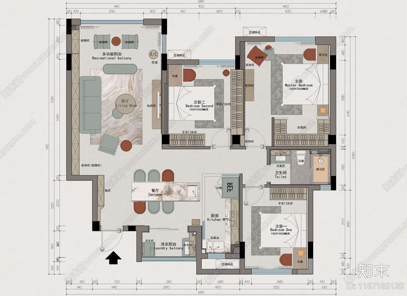 现代法式整体家装空间施工图下载【ID:1167185120】