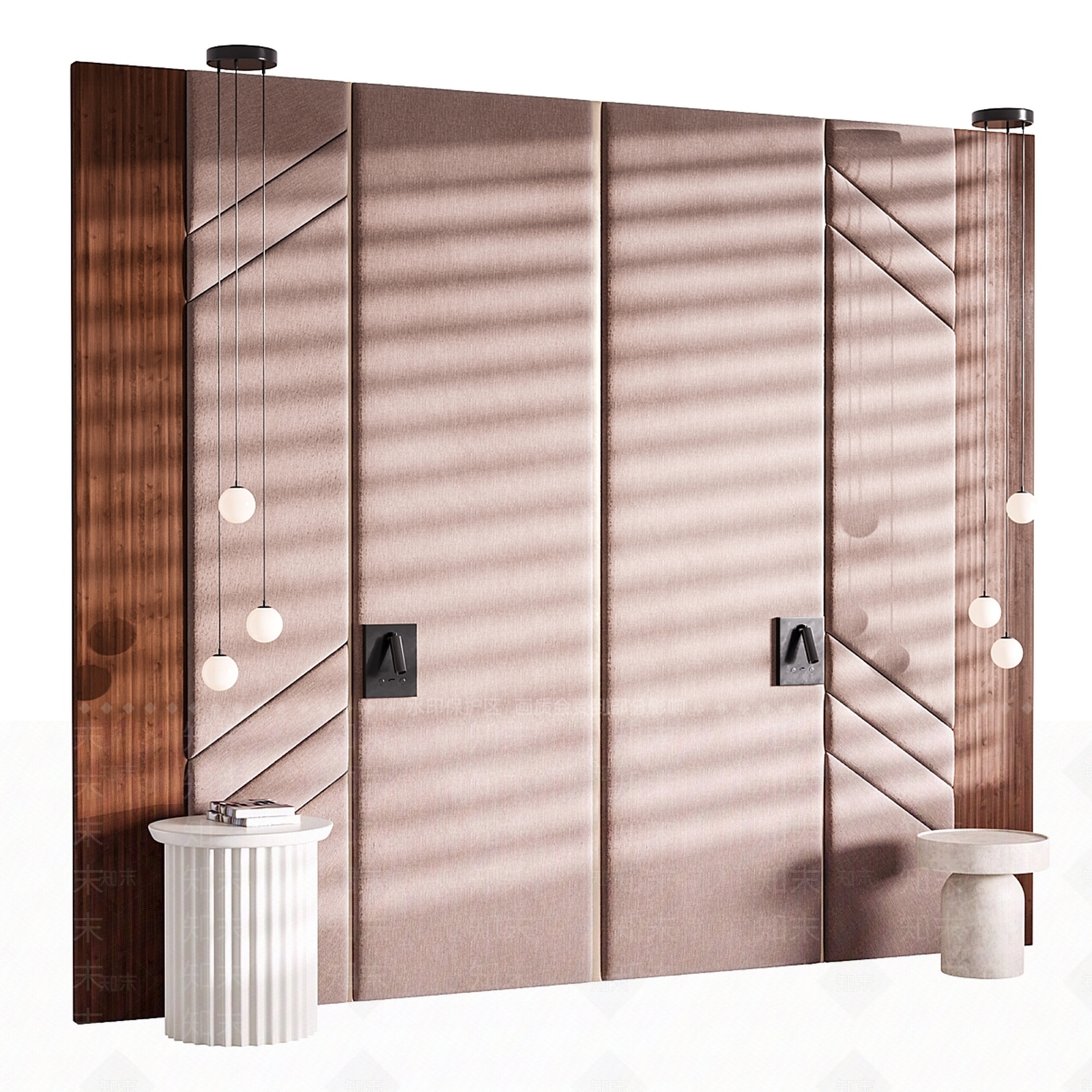 新中式原木床头背景墙3D模型下载【ID:1167186156】